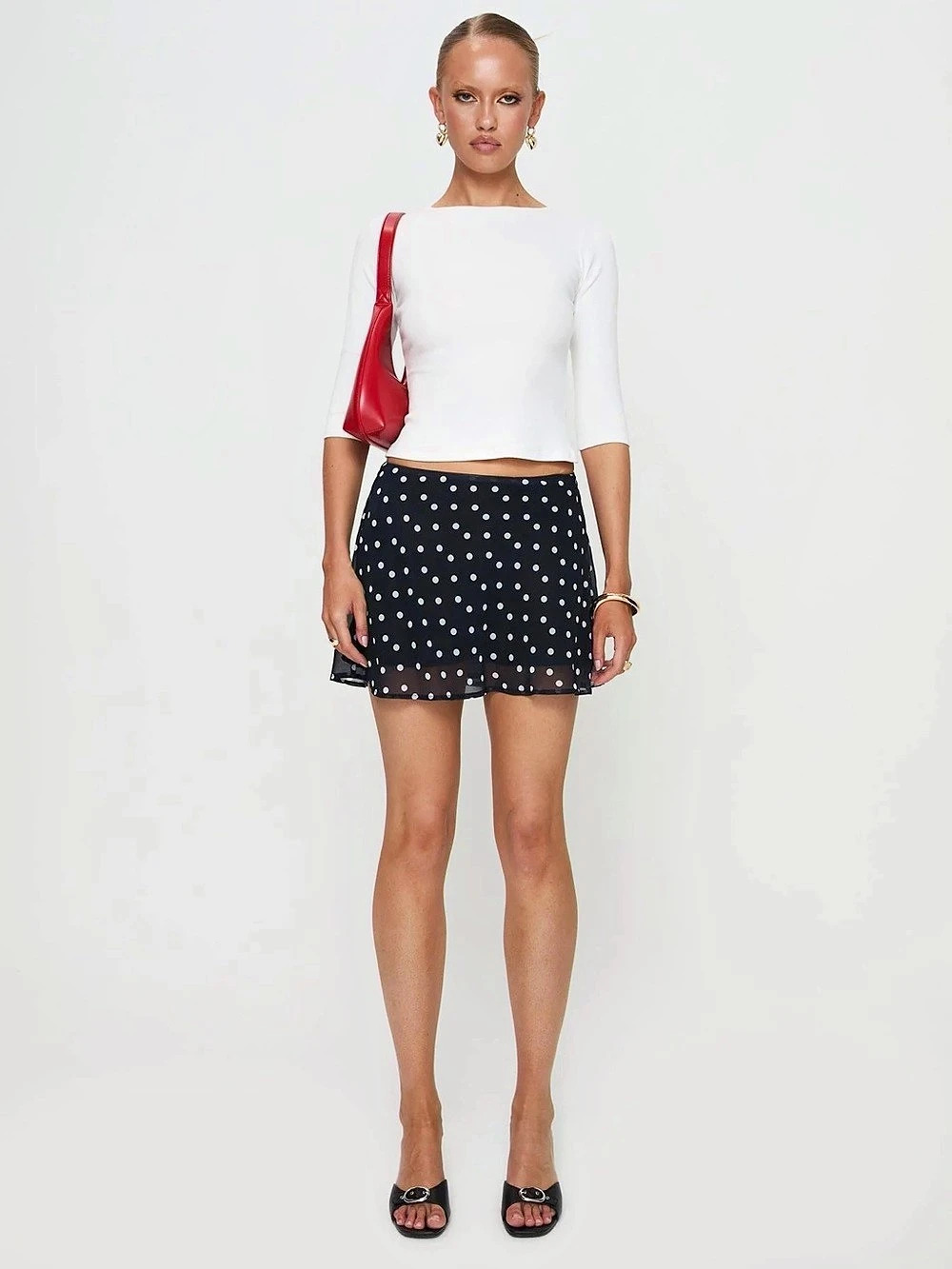 Princess Polly Dapple Bias Mini Skirt Black Polka Dot